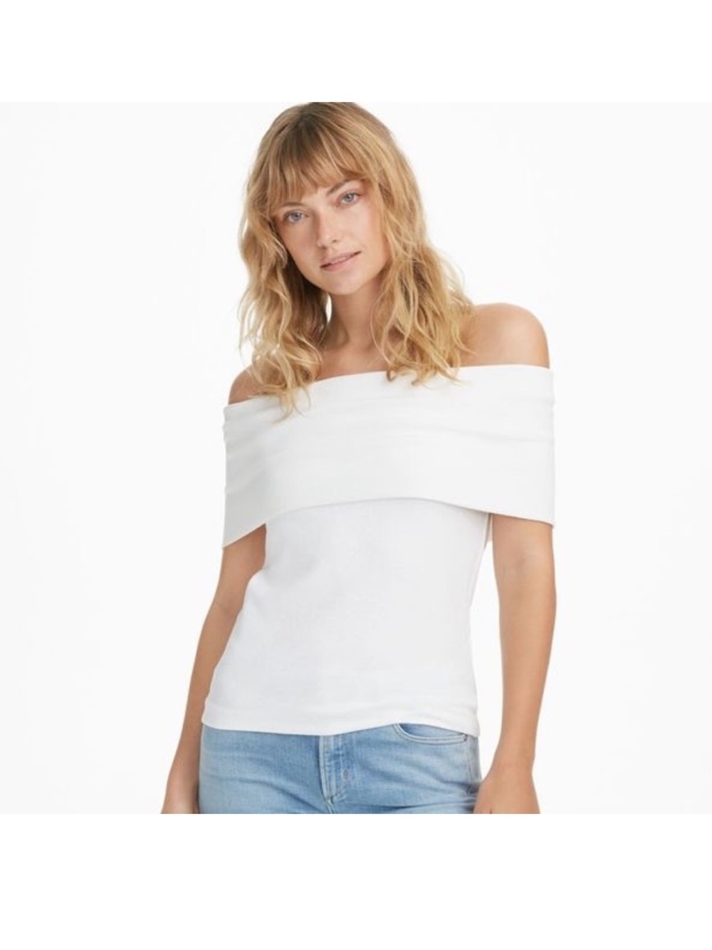 Club Monaco Off-Shoulder White Knit Top